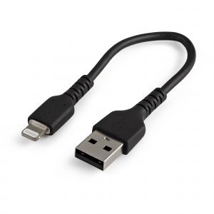 StarTech.com Cable Resistente USB-A a Lightning de 15 cm Negro - Cable de Sincronización y Carga USB Tipo A a Lightning con Fibra de Aramida Resistente - Certificado MFi de Apple - para iPad/iPhone 12