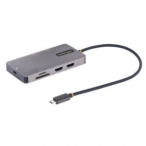 StarTech.com Adaptador Multipuertos USB C 2x HDMI 4K 60Hz, Hub USB-A 3.1 2Pt 5Gbps, PD 100W, GbE, SD/MicroSD, Cable de 30cm, Docking Station USB Tipo C de Viajes para Portátiles