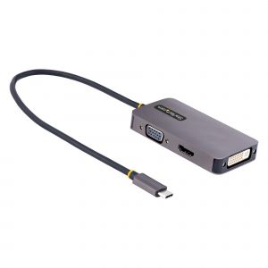 StarTech.com Adaptador de Vídeo USB C, Adaptador USB Tipo C a HDMI VGA DVI hasta 4K 60Hz, Adaptador de Pantalla Multipuertos, Compatible con Thunderbolt 3/4, Adaptador de Viajes