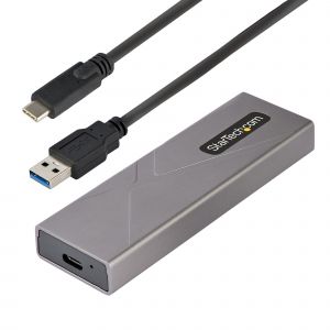 StarTech.com Caja Externa de Aluninio USB-C 10Gbps a NVMe M.2 o SSD M.2 SATA - Sin Herramientas para SSD M.2 NGFF PCIe/SATA - con Cables USB Tipo C o USB-A - 2230/2242/2260/2280